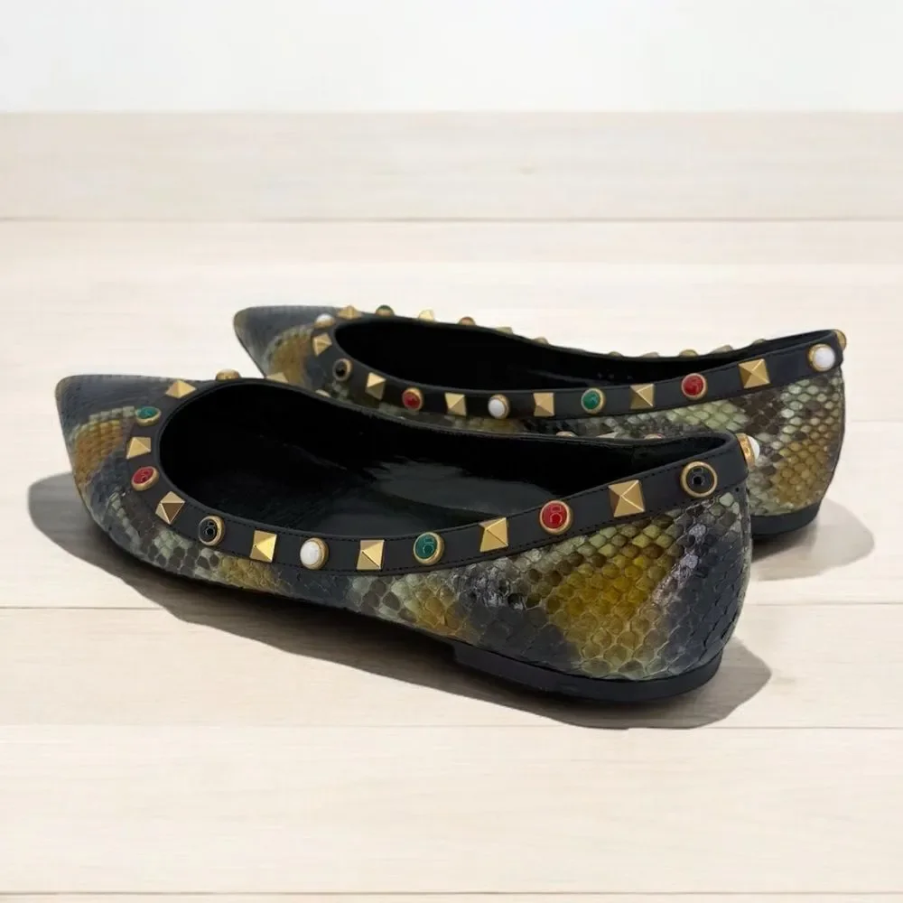 VALENTINO Garavani Rockstud Snakeskin Ballet Flats Size IT37.5 - Picture 4 of 11